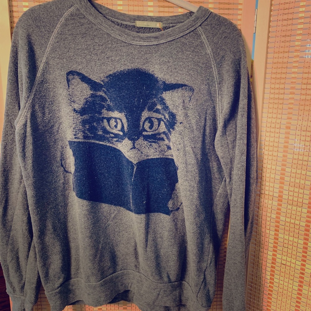 Quirky cat reading book sweatshirt